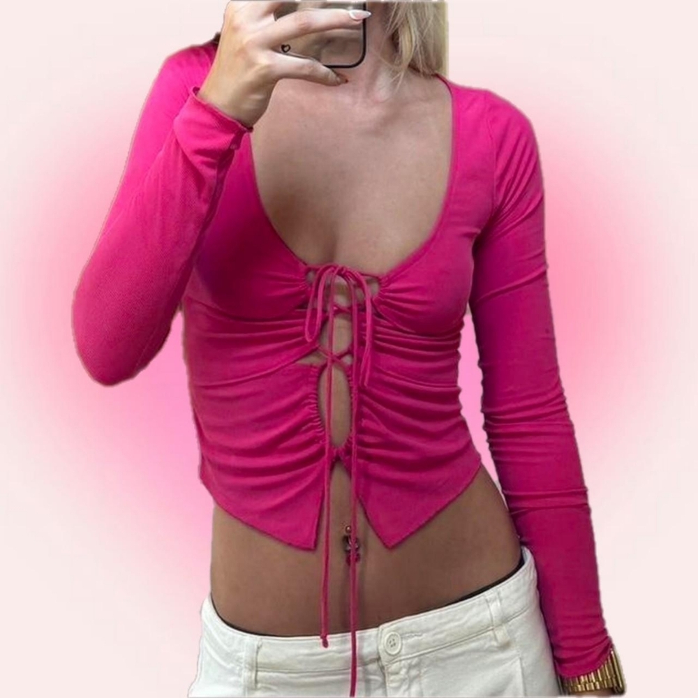 NWT Urban Outfitters Elena Drawstring Cutout Top XS